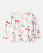Toddler Girl Cherry Long-Sleeve Peplum Top - White, image 1 of 3 slides