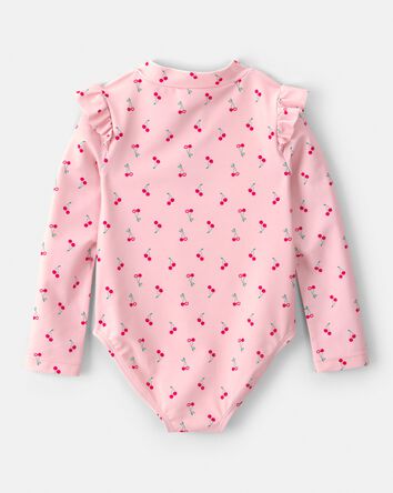 Toddler Girl Cherry Long-Sleeve 1-Piece Rashguard Swimsuit - Pink, 