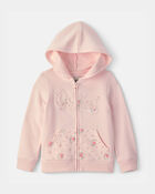 Tout-petit fille - Chandail &agrave; capuchon en molleton &agrave; fermeture &agrave; glissi&egrave;re, motif floral et logo OshKosh - Rose, image 1 sur 2 diapositives