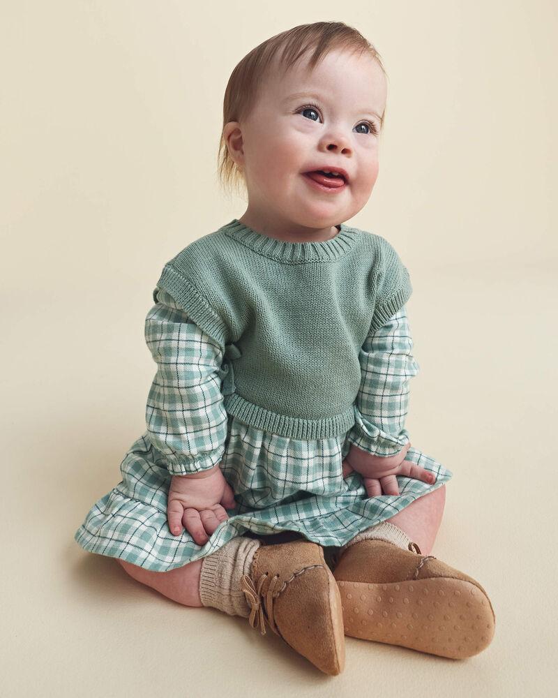 B&eacute;b&eacute; fille - Ensemble 2 pi&egrave;ces robe manches longues en flanelle &ndash; Vert, image 2 sur 6 diapositives