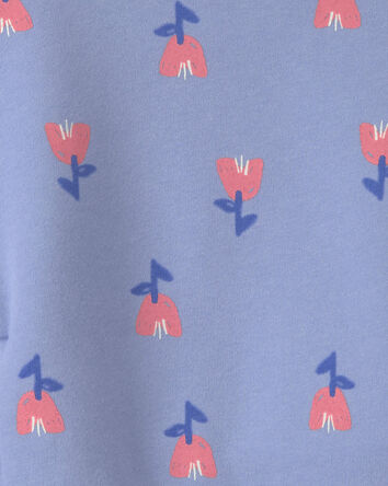 Girls Floral Fleece Pullover Sweatshirt - Blue/Pink, 