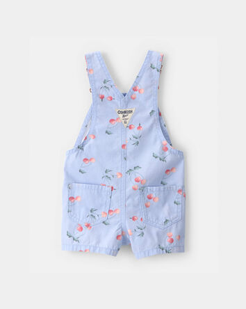 Baby Girl Cherry Canvas Shortall - Blue, 