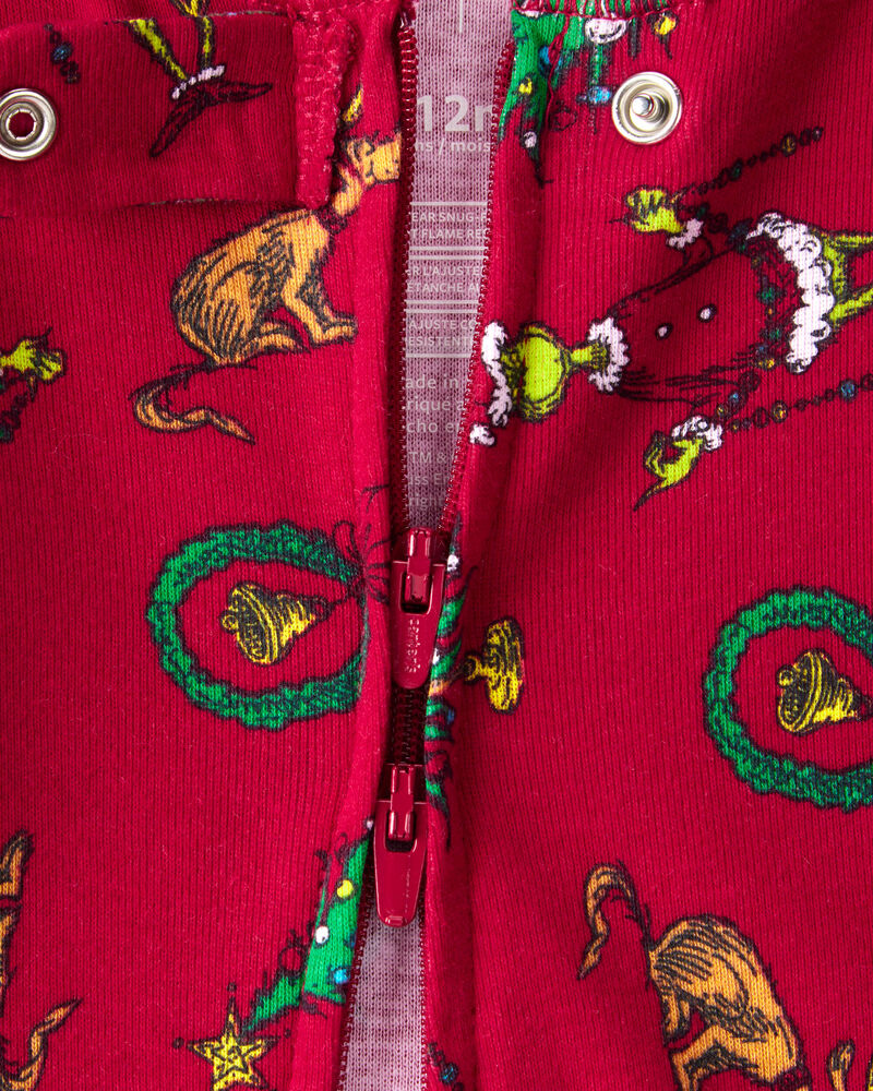 Baby Dr. Seuss&trade; The Grinch Print 100% Cotton Long-Sleeve Snug Fit 1-Piece pyjamas - Red, image 2 of 4 slides