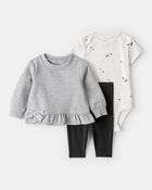 Baby Girl 3-Piece Bow Fleece Long-Sleeve Bodysuit & Pant Set, image 1 of 5 slides