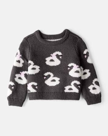 Baby Girl Swan Sweater - Black, 