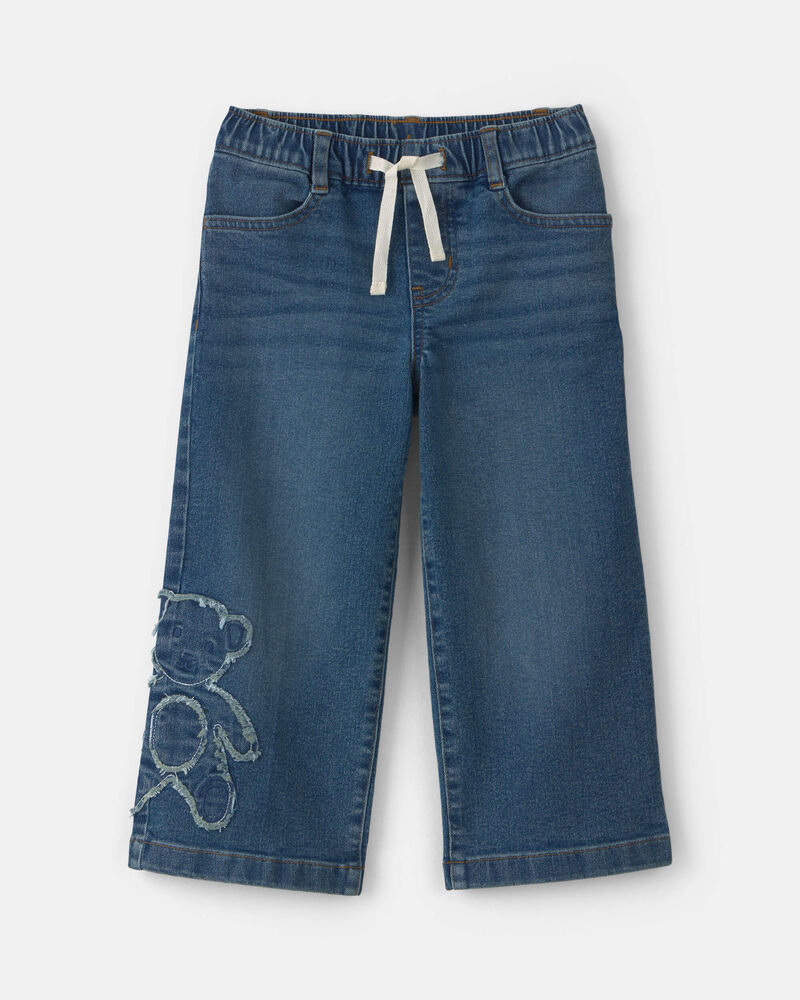 Toute-petit fille - Jean en denim &agrave; enfiler &agrave; th&egrave;me ourson &ndash; D&eacute;lav&eacute; moyen, image 1 sur 3 diapositives
