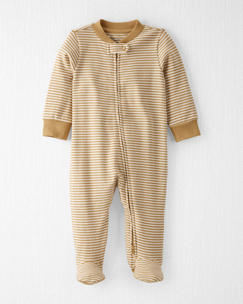 Baby Organic Cotton Rib Sleeper Pyjamas in Stripes, image 1 of 4 slides