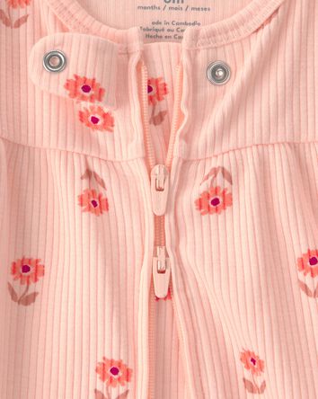Baby Girl Floral 2-Way Zip Sleeper - Orange, 