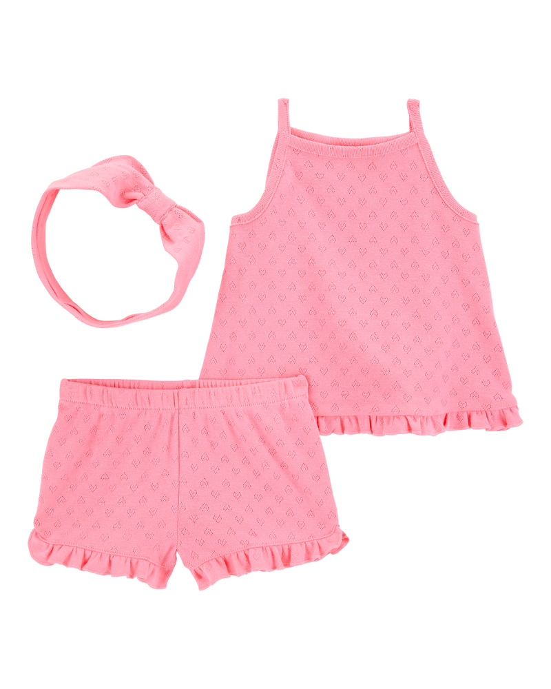 Bébé fille - Ensemble 3 pièces à motifs ajourés à cœurs - Rose, image 1 sur 3 diapositives
