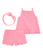 Bébé fille - Ensemble 3 pièces à motifs ajourés à cœurs - Rose, image 1 sur 3 diapositives