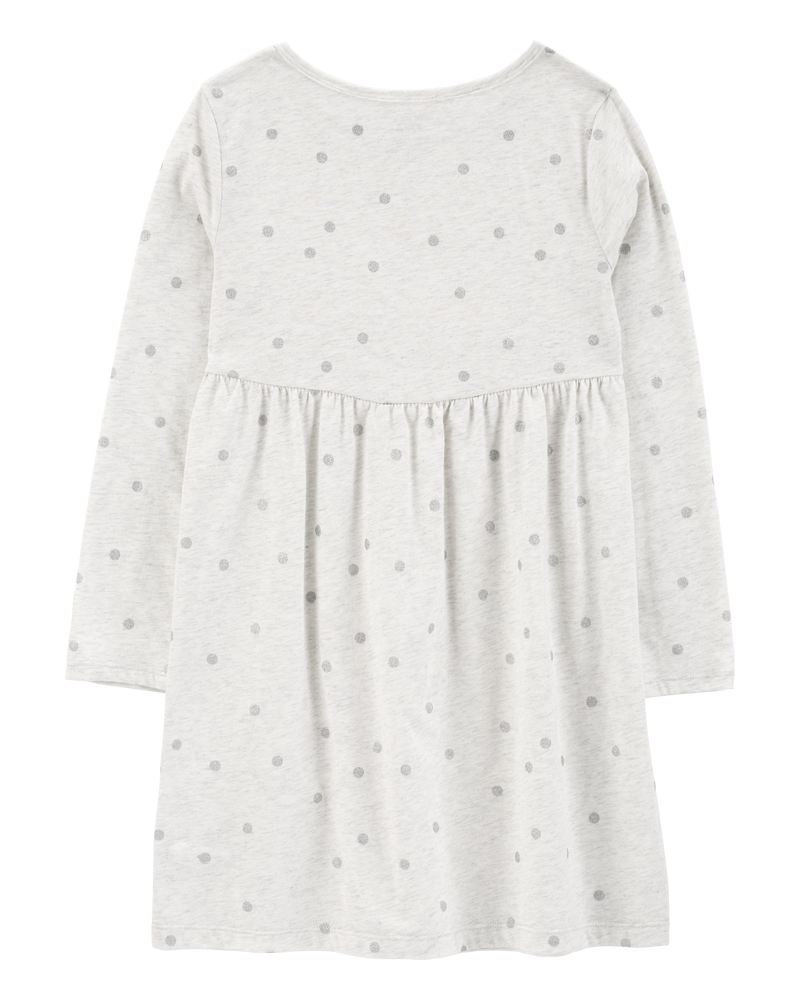 Kid Glitter Polka Dot Long-Sleeve Jersey Dress, image 2 of 4 slides