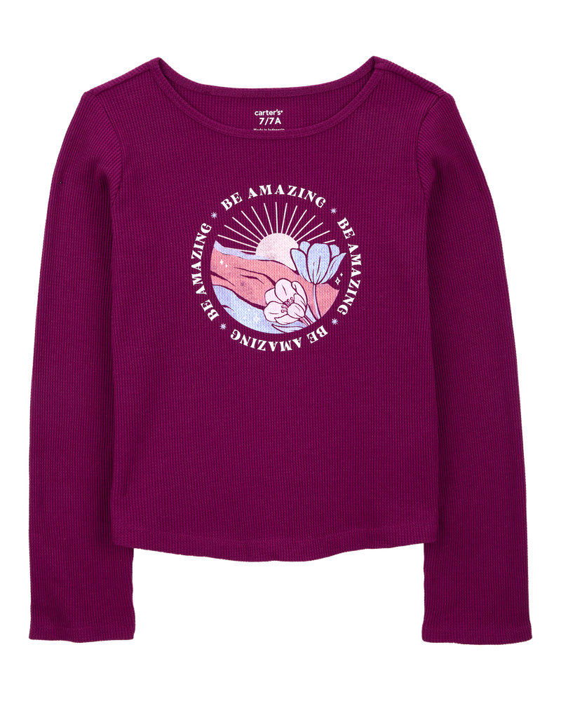 Kid Waffle Knit Long-Sleeve Tee - Burgundy, image 1 of 3 slides