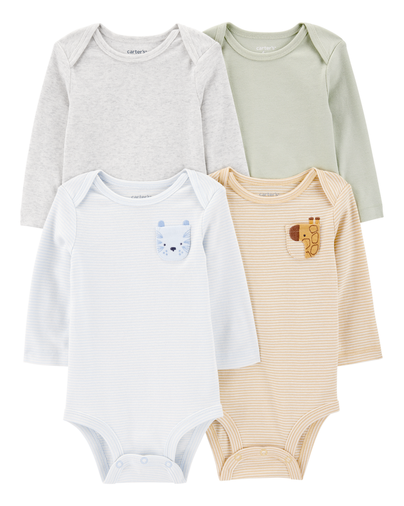 Baby 4-Pack Animal Pocket Bodysuits , image 1 of 6 slides