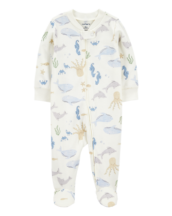 Baby Aquatic Animals 2-Way Zip Cotton Sleeper, 