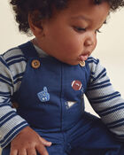 Baby Boy 2-Piece Striped Sports Thermal Overall Set - Navy, image 8 of 9 slides