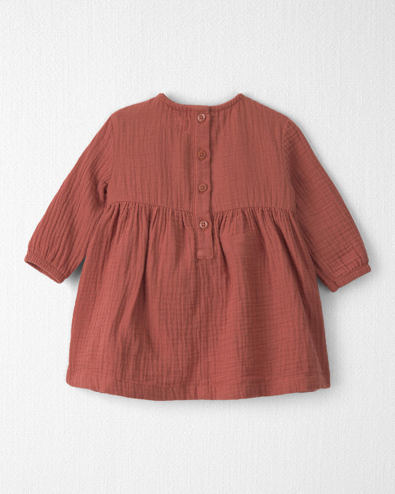 B&eacute;b&eacute; fille - Robe brod&eacute; en gaze de coton biologique, image 2 sur 5 diapositives