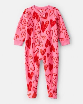 Baby Girl Heart Fleece Long-Sleeve Loose Fit 1-Piece Pyjamas - Pink/Red, 