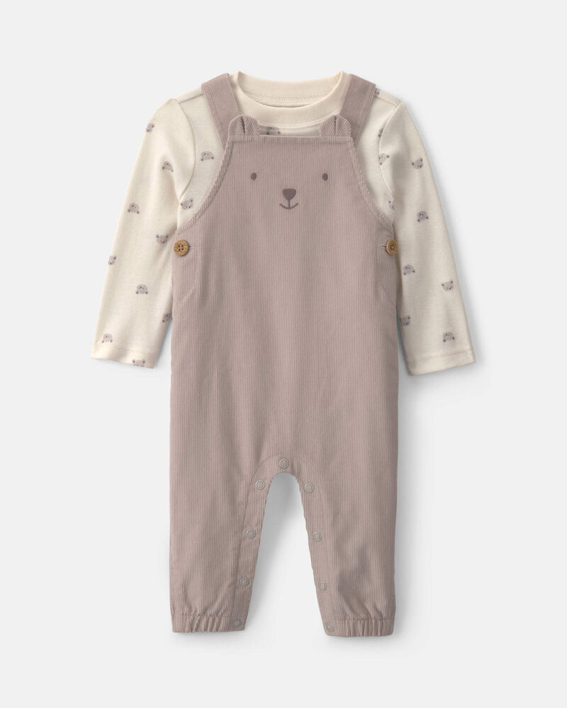 Baby Boy 2-Piece Bear Corduroy Overall Set - Brown, image 1 of 6 slides