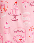 Girls Desserts 100% Cotton Snug Fit 4-Piece Pyjamas - Pink/White, image 3 of 5 slides