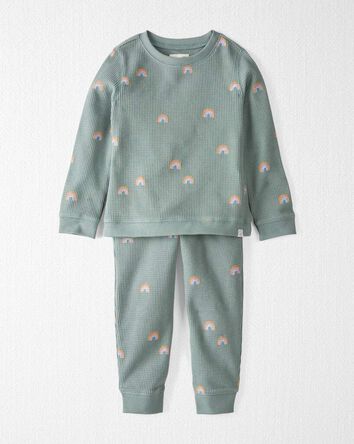 Toddler Organic Cotton Waffle Knit Set in Magical Rainbow Print, 