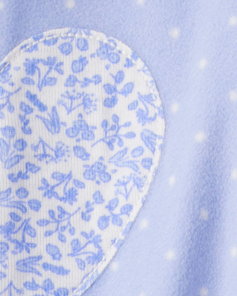 Toddler Girl Heart Polka Dot Print Loose Fit Long-Sleeve 2-Way Zip 1-Piece pyjamas - Blue, image 4 of 5 slides