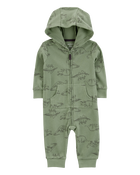 Baby Dinosaur Hooded Zip-Up Thermal Jumpsuit, image 1 of 3 slides