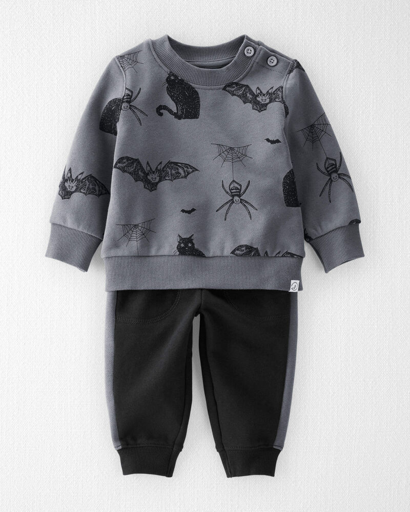 B&eacute;b&eacute; - Ensemble 2 pi&egrave;ces haut et pantalon en molleton fait avec du coton biologique, image 1 sur 5 diapositives