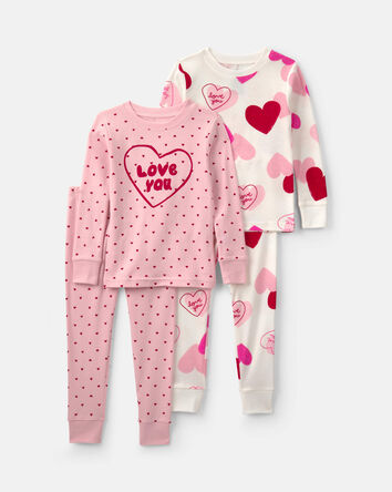 Toute-petit fille - Pyjama ajust&eacute; 4 pi&egrave;ces en coton &laquo;Love You&raquo; pour la Saint-Valentin &ndash; Rose, 
