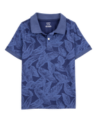 Kid Leaves Print Denim Short-Sleeve Polo - Navy, image 1 of 3 slides
