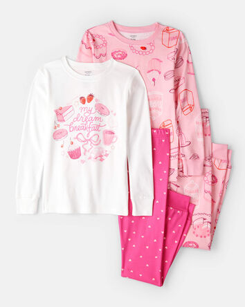 Girls Desserts 100% Cotton Snug Fit 4-Piece Pyjamas - Pink/White, 