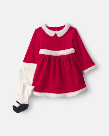 Baby Girl 2-Piece Christmas Long-Sleeve Dress Set - Red, 