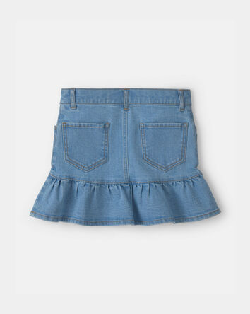 Girls Floral Denim Ruffle Skirt - Medium Wash, 