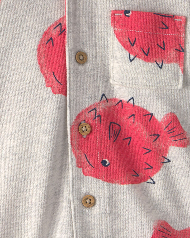 B&eacute;b&eacute; gar&ccedil;on - Chemise boutonn&eacute;e &agrave; manches courtes &agrave; motif de poissons-globes - Gris/Rouge, image 2 sur 2 diapositives