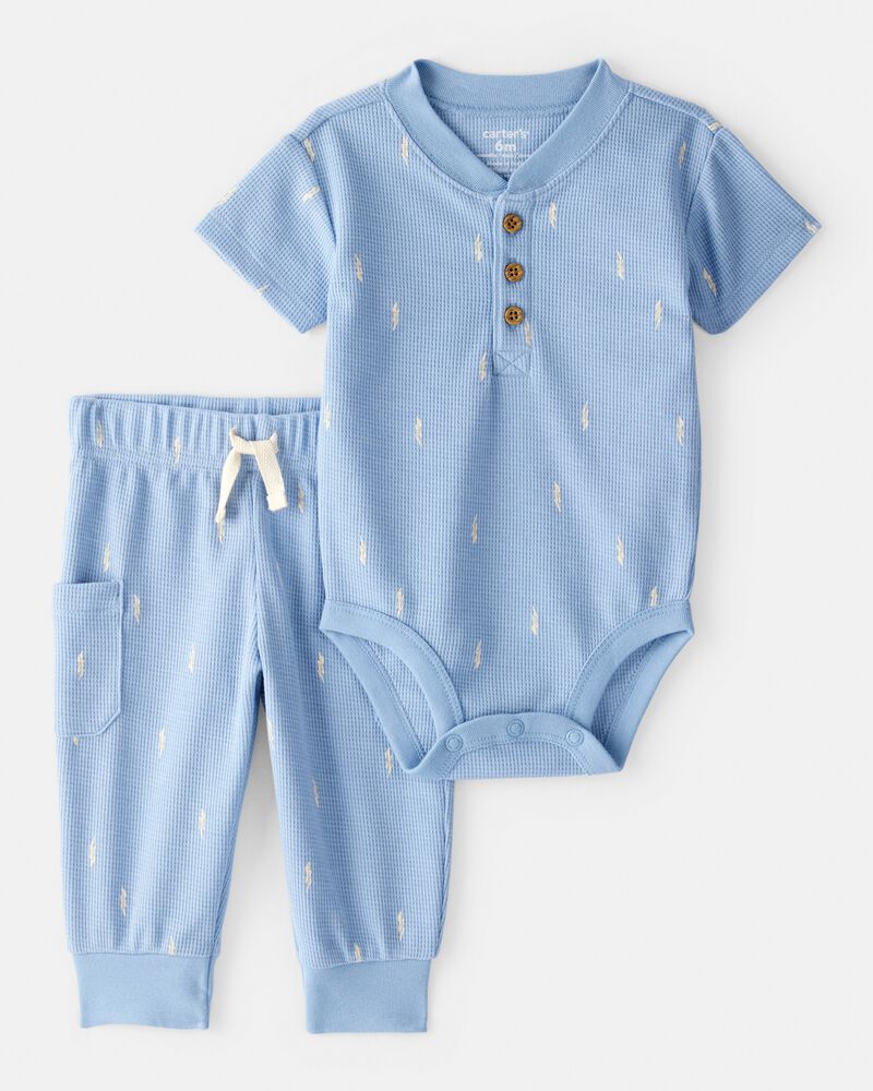 Baby Boy Lightning Thermal Bodysuit & Pant Set - Blue, image 1 of 5 slides