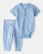 Baby Boy Lightning Thermal Bodysuit & Pant Set - Blue, image 1 of 5 slides