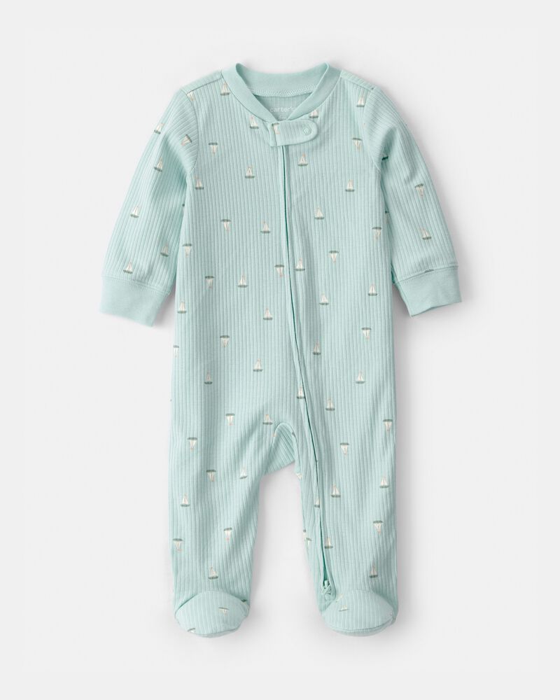 Baby Boy Sailboat 2-Way Zip Sleeper - Green, image 1 of 5 slides