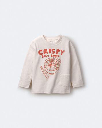 Toddler Crispy Rice Bowl' Long-Sleeve Relaxed Graphic Tee - Cream, 