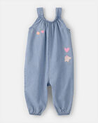 Baby Girl Embroidered Chambray Sleeveless Jumpsuit - Blue, image 1 of 5 slides