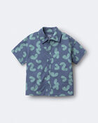 Toddler Boy Button-Down Short-Sleeve Shirt in Abstract Print - Slate Blue, image 1 of 2 slides