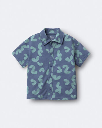 Toddler Boy Button-Down Short-Sleeve Shirt in Abstract Print - Slate Blue, 