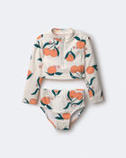 Toddler Girl Half-Zip Long-Sleeve Rashguard Set in Clementine Grove Print - Cream, image 2 of 6 slides