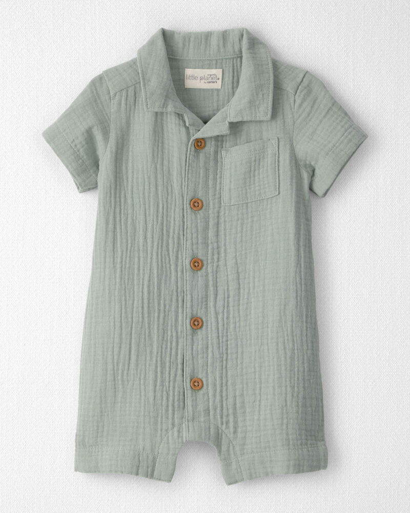 Baby Boy Organic Cotton Gauze Romper in Meadow Green | Carter’s Little Planet