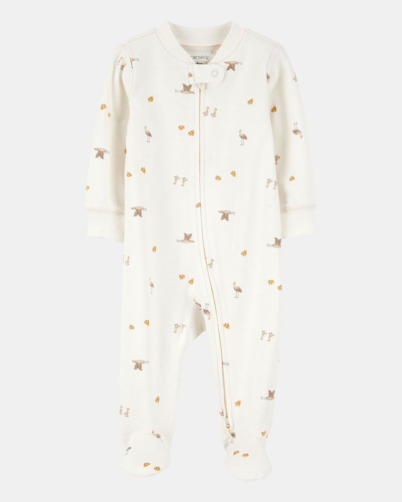 Baby Mini Bird Print 2-Way Zip Cotton Sleeper, image 1 of 3 slides