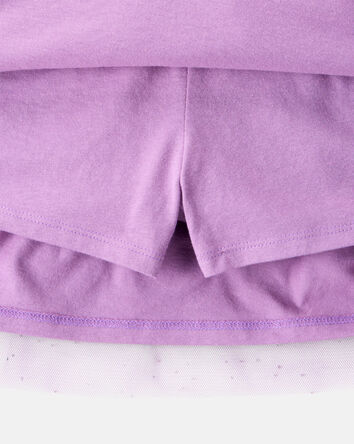 Jeune Ensemble 2 pièces t-shirt à chat scintillant et jupe-short à tutu en tulle, 