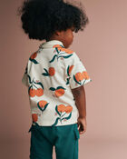 Toddler Boy Button-Down Short-Sleeve Shirt in Clementine Grove Print - Cream, image 4 of 6 slides
