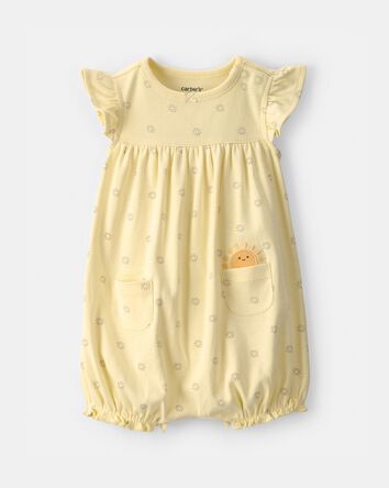 B&eacute;b&eacute; fille - Barboteuse &agrave; manches courtes &agrave; soleil - Jaune, 