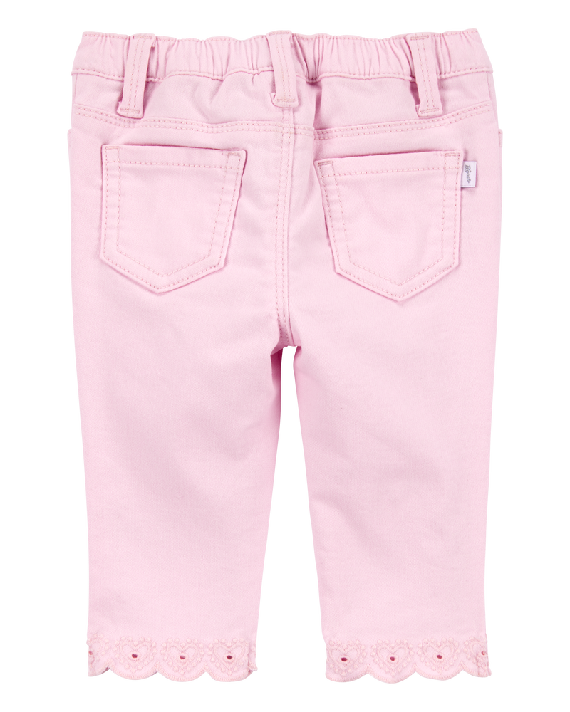 Bébé Pantalon tissé à ourlets brodés - Rose, image 2 sur 5 diapositives