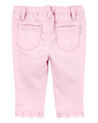 Bébé Pantalon tissé à ourlets brodés - Rose, image 2 sur 5 diapositives