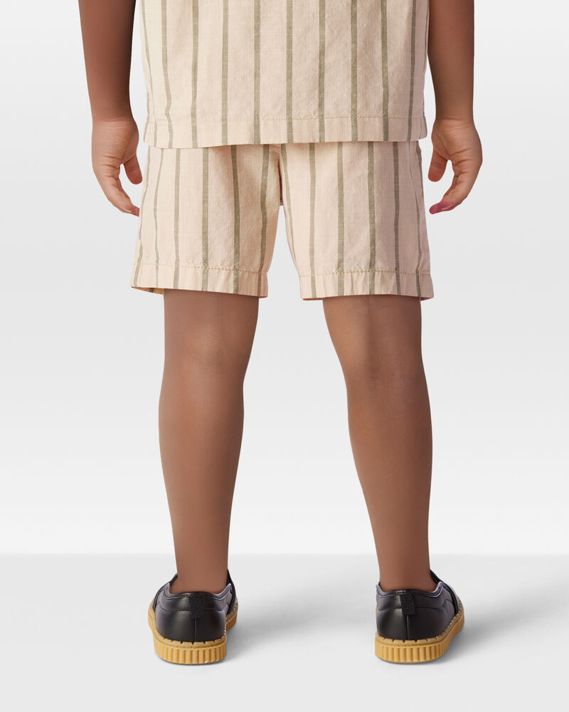 Toddler Striped Drawstring Shorts - Khaki, image 3 of 7 slides