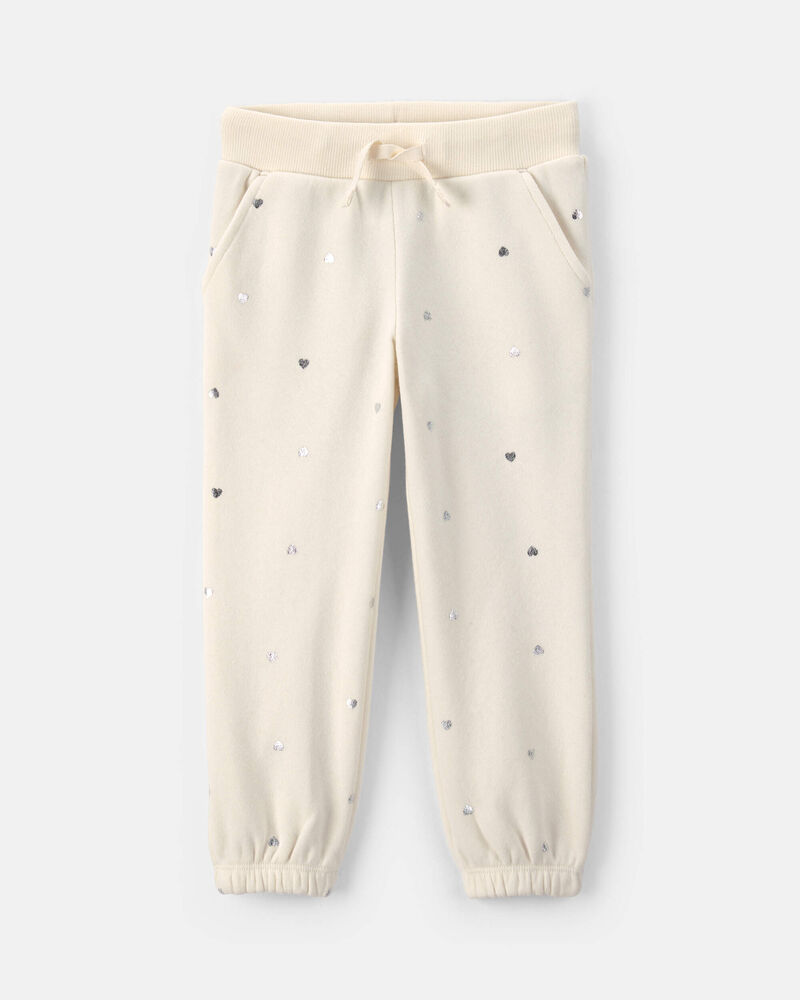 Toddler Girl Polka Dot Fleece Joggers - Cream, image 1 of 4 slides